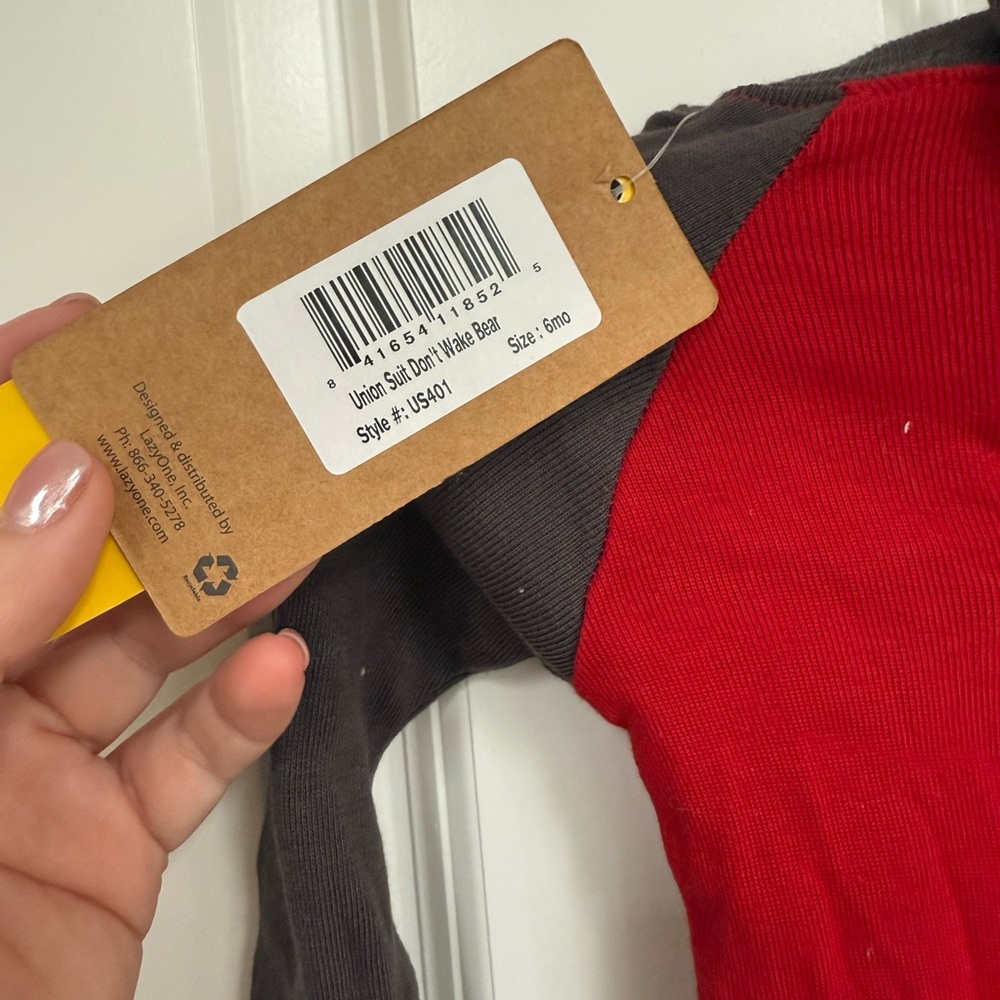 Red and Gray baby One Piece - Don't Wake the Bear - Picture 4 of 5